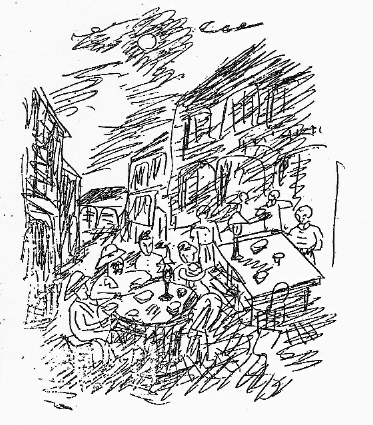 おかゆをすする光景の挿絵