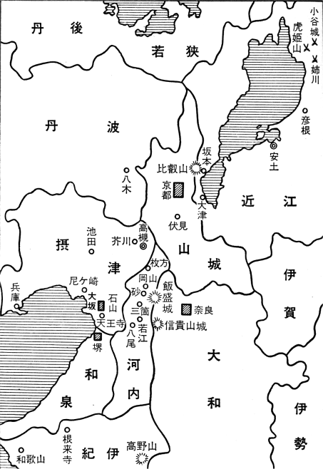 「キリシタン畿内伝道地図」のキャプション付きの図